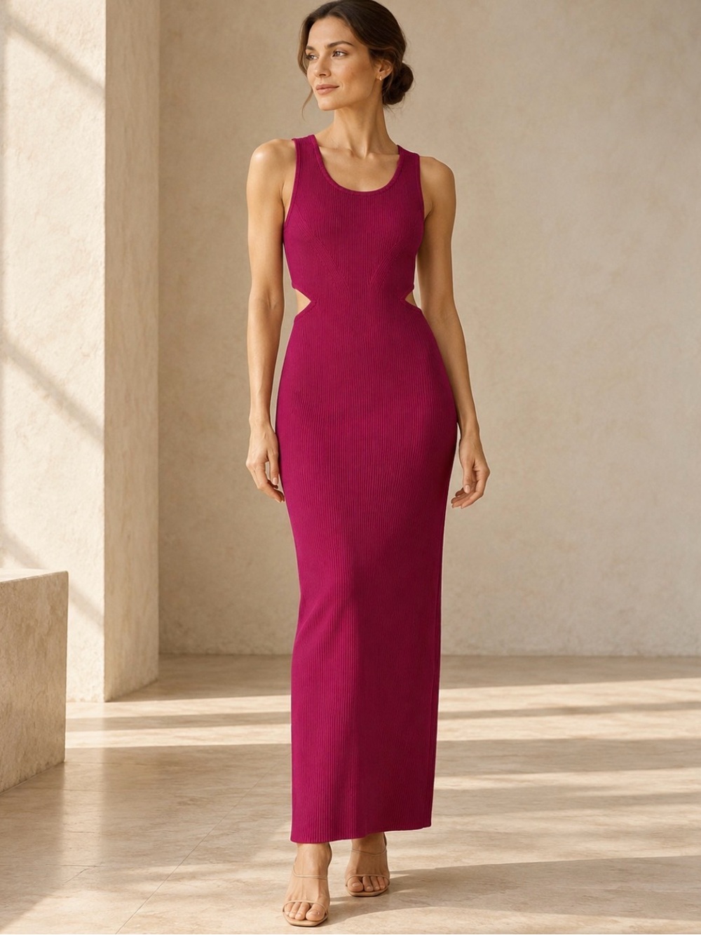 House of Harlow 1960 Magenta Ribbed Cutout Maxi Dress Size M